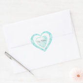 Chic Aqua Blue Damask Heart Wedding Sticker (Umschlag)