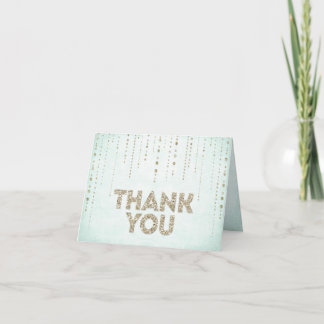 Chic Aqua Blue & Gold Glitzer Vielen Dank Dankeskarte