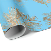 Chic Aqua Blue Gold Tropical Blätter Geschenkpapier (Rolleneckpunkt)