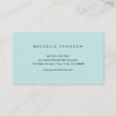 Chic Aqua Blue Linen Einfache Berufliche Visitenkarte (Rückseite)