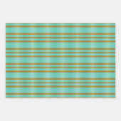 Chic Aqua Blue und Gold gestreift Geschenkpapier Set (Vorderseite)