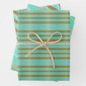 Chic Aqua Blue und Gold gestreift Geschenkpapier Set (Beispiel)