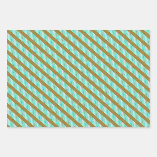 Chic Aqua Blue und Gold gestreift Geschenkpapier Set (Vorderseite 3)