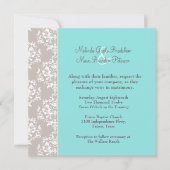 Chic Aqua Blue und Taupe Damask Einladung (Vorderseite)