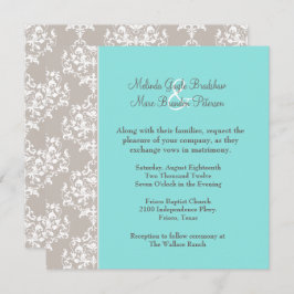 Chic Aqua Blue und Taupe Damask Einladung