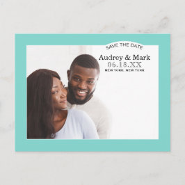 Chic Aqua Blue Wedding Foto Save the Date Ankündigungspostkarte