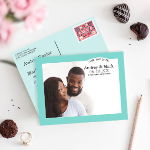 Chic Aqua Blue Wedding Foto Save the Date Ankündigungspostkarte