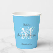 Chic Aqua Blue Wedding Monogram Initial + Namen Pappbecher (Rückseite)
