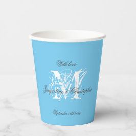 Chic Aqua Blue Wedding Monogram Initial + Namen Pappbecher