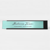 Chic Aqua Brushed Metal Black Script Schreibtischnamensplakette (Vorderseite )