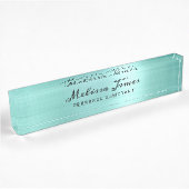 Chic Aqua Brushed Metal Moderner Black Script Desk Namensplakette