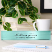 Chic Aqua Brushed Metal Moderner Black Script Desk Namensplakette