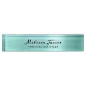 Chic Aqua Brushed Metal Moderner Black Script Desk Namensplakette (Vorderseite)