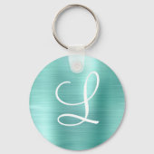 Chic Aqua Brushed Metal White Monogram Schlüsselanhänger (Rückseite)