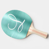 Chic Aqua Brushed Metal White Monogram Tischtennis Schläger (Seitenansicht)