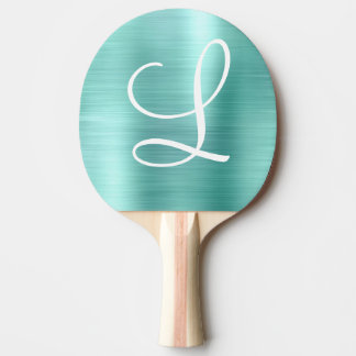 Chic Aqua Brushed Metal White Monogram Tischtennis Schläger