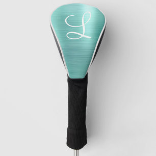 Chic Aqua Brushed Metal White Monogramm Golf Headcover