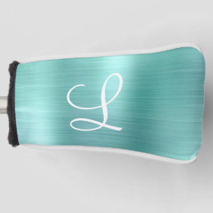 Chic Aqua Brushed Metal White Monogramm Golf Headcover