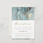 CHIC AQUA DUSKY BLAUE GOLD AGATE WEDING REZEPTION BEGLEITKARTE (Vorne/Hinten)