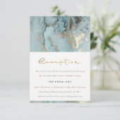 CHIC AQUA DUSKY BLAUE GOLD AGATE WEDING REZEPTION BEGLEITKARTE (Stehend Vorderseite)