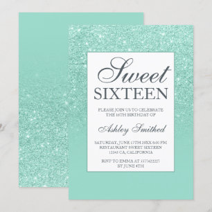 Chic aqua Glitzer eleganter Chic Sweet 16 Einladung