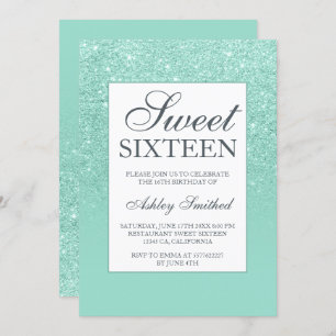 Chic Aqua Glitzer eleganter schicker Sweet 16 Einladung