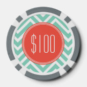 Chic Aqua Green Zickzack und Orange Custom Monogra Pokerchips (Rückseite)