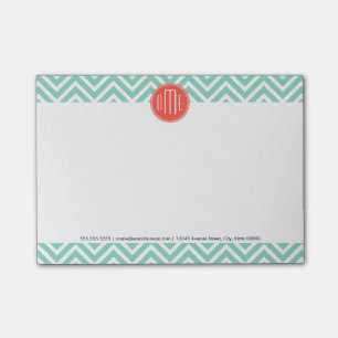 Chic Aqua Green Zickzack und Orange Custom Monogra Post-it Klebezettel