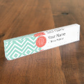 Chic-Aqua-Grün-Zickzack und orange Namensplakette (Seite)