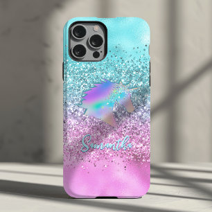 Chic Aqua Pink Einhorn Glitter Glam Monogramm Case-Mate iPhone 14 Hülle