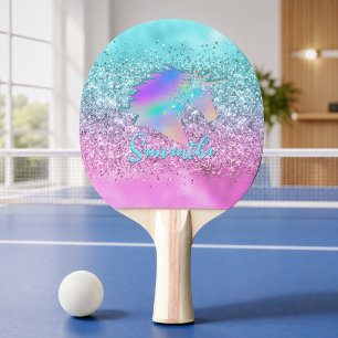 Chic Aqua Pink Einhorn Glitter Glam Monogramm Tischtennis Schläger