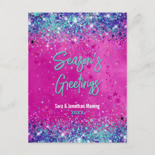 Chic aqua pink Glitzer Weihnachten Neues Jahr Postkarte