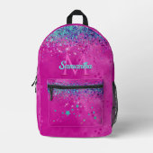 Chic aqua pink iridescent Glitzer Monogramm Bedruckter Rucksack (Vorderseite)
