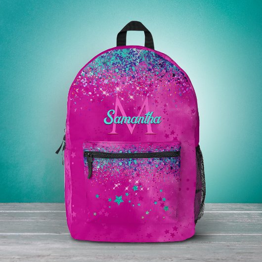 Chic aqua pink iridescent Glitzer Monogramm Bedruckter Rucksack