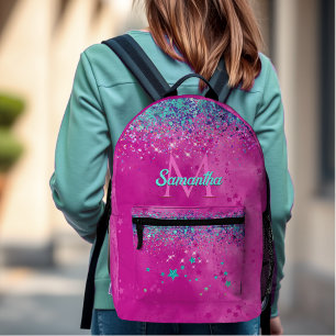 Chic aqua pink iridescent Glitzer Monogramm Bedruckter Rucksack