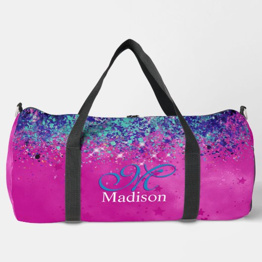 Chic aqua pink iridescent Glitzer Monogramm gedruc Duffle Bag (Vorderseite)