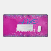 Chic aqua pink iridescent Glitzer Monogramm Schreibtischunterlage (Tastatur & Maus)
