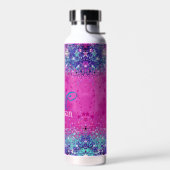 Chic aqua pink iridescent Glitzer Monogramm Trinkflasche (Links)