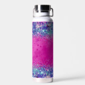 Chic aqua pink iridescent Glitzer Monogramm Trinkflasche (Rückseite)