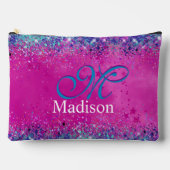 Chic aqua pink iridescent Glitzer Monogramm Zubehörtasche (Vorderseite)