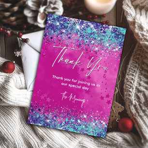 Chic aqua pink iridescent Glitzer vielen Dank Karte