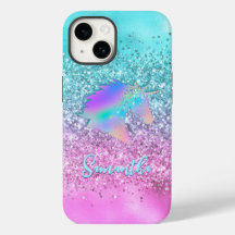 Chic Aqua Pink Unicorn Glitzer Glasmonogramm