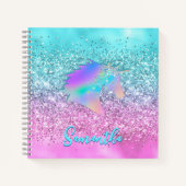 Chic Aqua Pink Unicorn Glitzer Glasmonogramm Notizblock (Vorderseite)