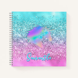 Chic Aqua Pink Unicorn Glitzer Glasmonogramm Notizblock