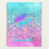Chic Aqua Pink Unicorn Glitzer Glasmonogramm Planer (Vorderseite)