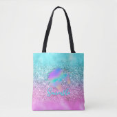 Chic Aqua Pink Unicorn Glitzer Glasmonogramm Tasche (Vorderseite)