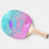 Chic Aqua Pink Unicorn Glitzer Glasmonogramm Tischtennis Schläger (Seitenansicht)