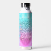 Chic Aqua Pink Unicorn Glitzer Glasmonogramm Trinkflasche (Links)