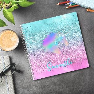 Chic Aqua Rosa Einhorn Glitter Glam Monogramm Notizblock