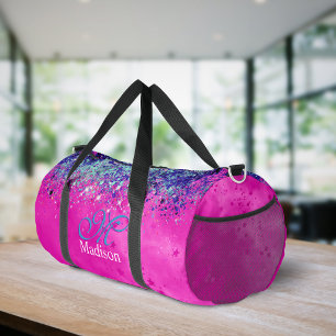 Chic aqua rosa irisierender Glitter-Monogrammdruck Duffle Bag